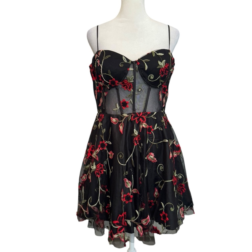 Windsor Black and Red Floral Mini Dress